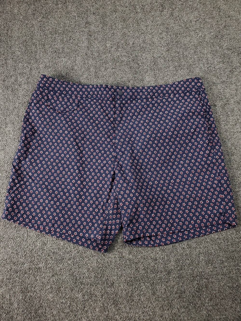 J Crew Swim Trunks 38 Mesh Brief Lined Flower Pattern Navy Blue Red Surf Beach
